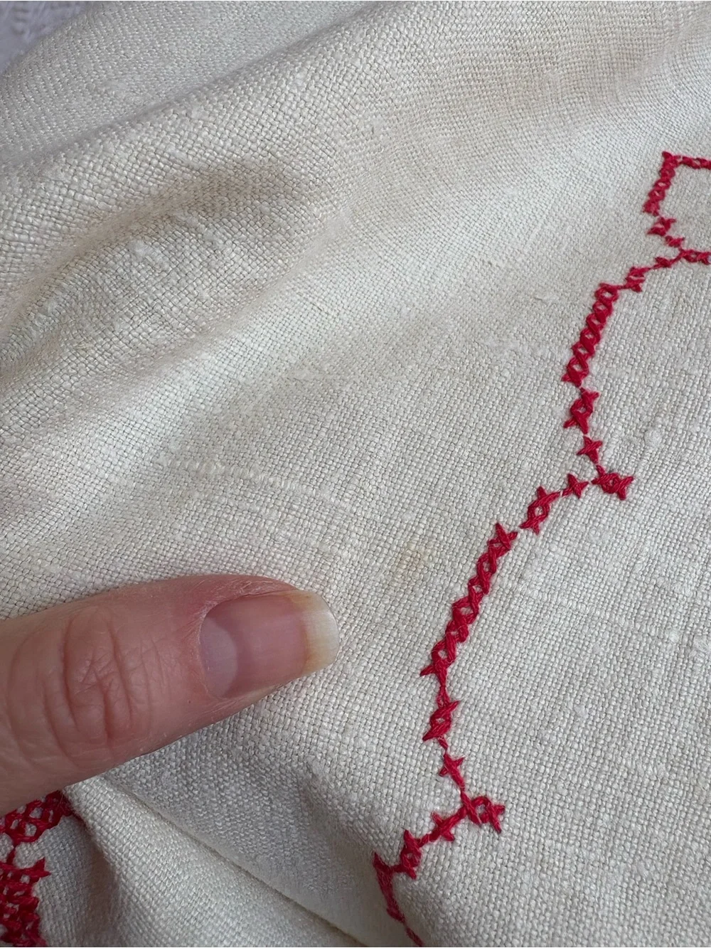 Vintage Red and Cream Embroidered Dining Tablecloth